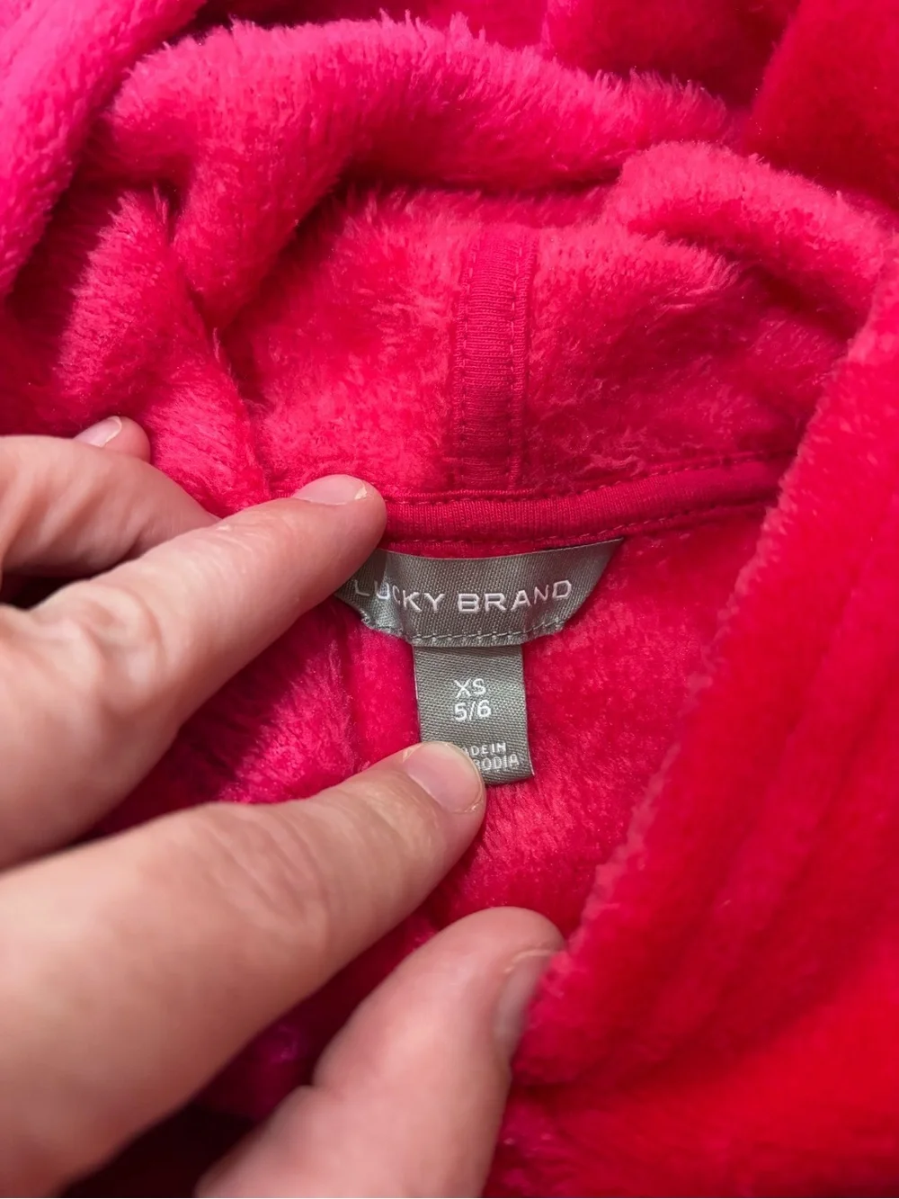 Lucky Brand Hot Pink Plush Hoodie Girl’s 5/6